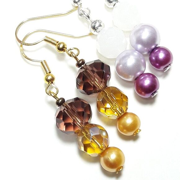 Boho Earrings  119# Pearl earrings, long dangle earrings, lavender earrings, bro - Picture 2 of 6